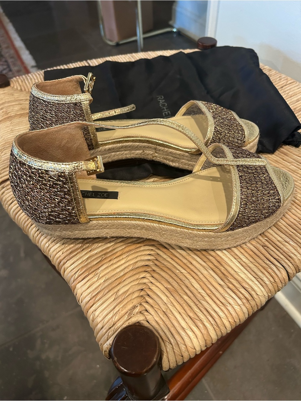 Rachel Zoe New Gold Metallic Woven Sandals